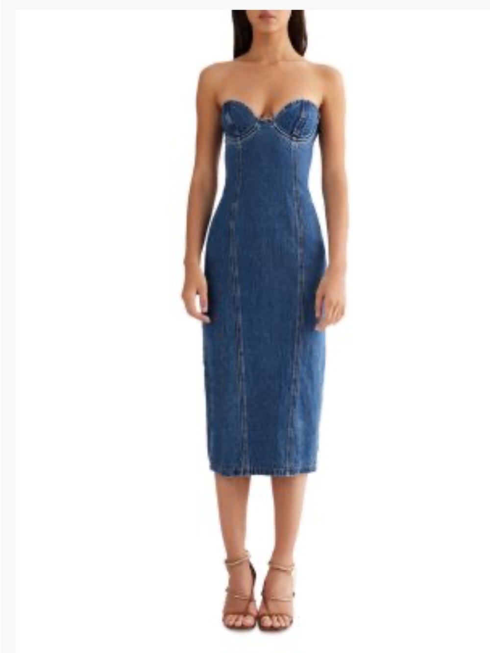 Lioness Strapless Denim Midi Dress in Blue Size L